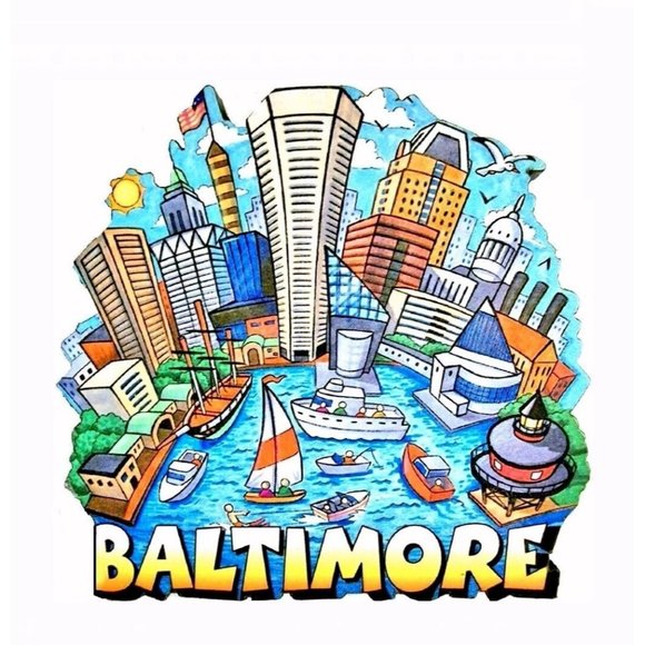 Baltimore Cartoon Skyline Refrigerator Die Cut Magnet - NEW Fast Ship - Picture 1 of 3
